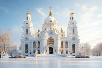 Obraz premium A 3D-rendered model of the Basilica of Our Lady of Peace, showcasing its grand architecture with intricate details