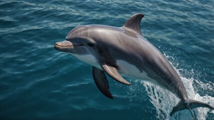 Dolphin with a playful mood jumping out of the water in the ocean

