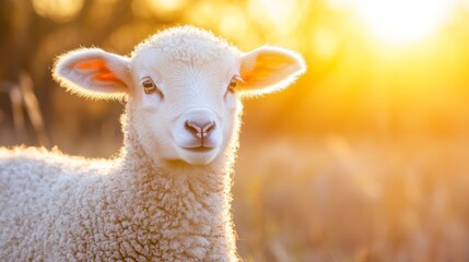 Fototapeta premium Bright Scenic Farmland with Sheep in Sunlight