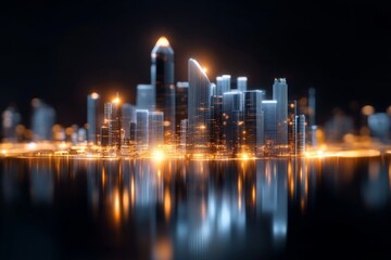 Fototapeta premium A futuristic Istanbul skyline with holographic buildings and an advanced Bosphorus transportation system glowing at night