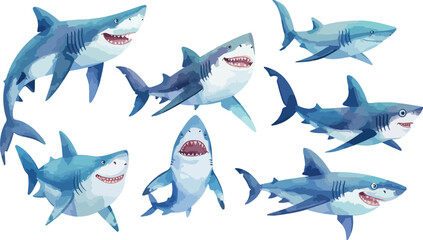 shark watercolor clipart