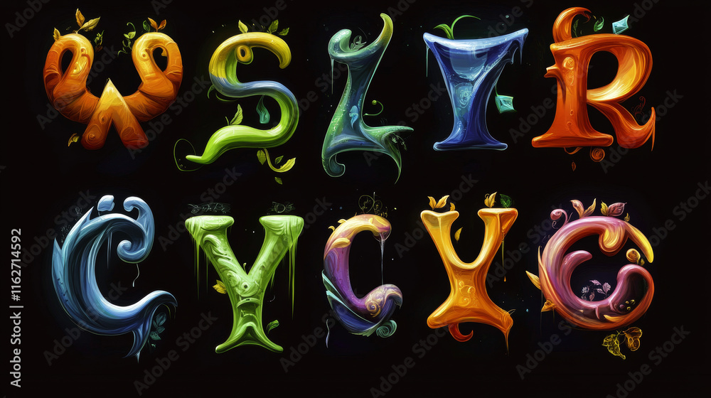 Fototapete set of alphabet symbols and elements of a letter- also as emblem, such a logo. jpeg version also ava