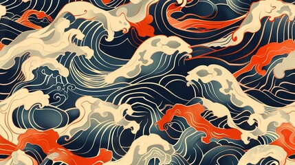 Naklejka premium Japanese wave seamless pattern wallpaper