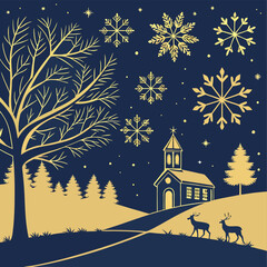 Fototapeta premium dark blue christmas background with golden snowflakes.