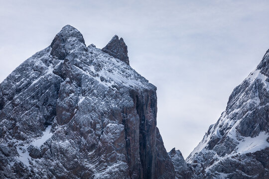 Aiguilles d'arves covered by snow; impressive mountain face in the French alps