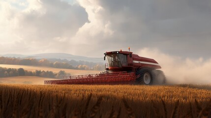 Naklejka premium Harvesting with Tractor Under Natural Open Sky