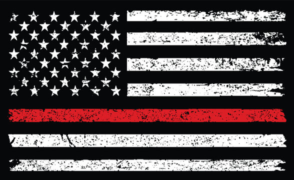 Fireman Flag. USA Grunge Firefighters Flag. Thin Red Line Flag.