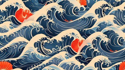 Naklejka premium Japanese wave seamless pattern wallpaper