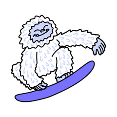Funny Yeti Snowboarding on Winter