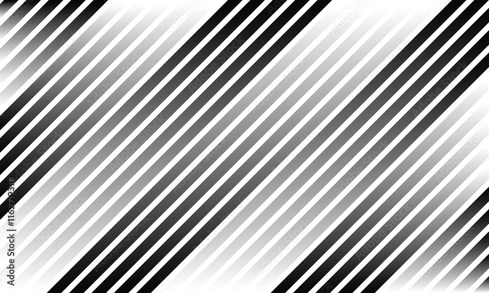 Poster abstract black and white diagonal gradient stripe straight line pattern.