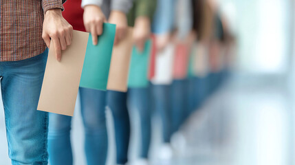 Naklejka premium Individuals in line holding documents at immigration office