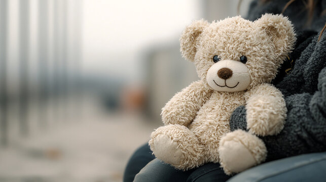 child holding teddy bear, expressing comfort and innocence
