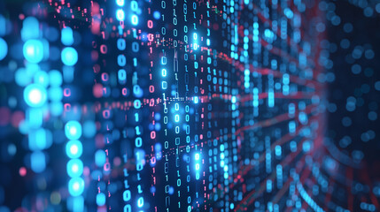 Obraz premium Futuristic Sci-fi Blue Binary Code Digital Background 