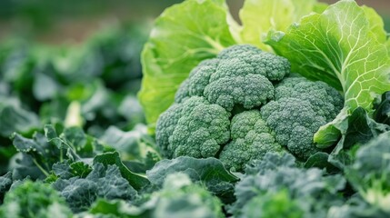 Vibrant Green Broccoli in a Lush Garden