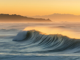 Soft Ocean Waves at Dusk with Distant Horizon