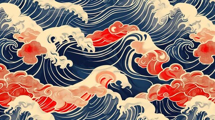 Japanese wave seamless pattern wallpaper