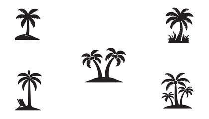 icon set of palm tree vector illustration design black and white art