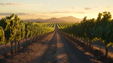 Fototapeta premium Serene Countryside Vineyard at Sunset