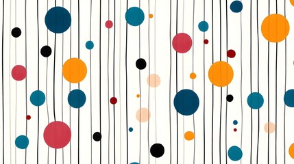 Colorful Abstract Pattern with Circles and Vertical Lines on White