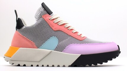 Urban Footwear. Colorful sneaker with pink laces and orange heel for c