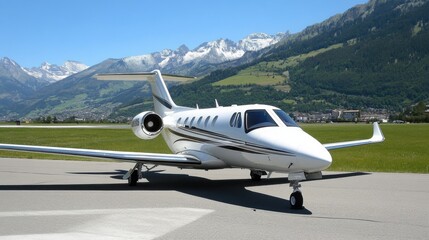 Luxury Jet Parked on Runway with Scenic Mountain View