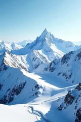 Obraz premium Snowy mountain ridges stretch towards the horizon in silence, landscape, wilderness