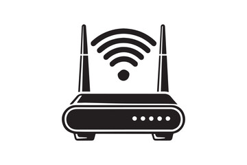 simple black an white wi-fi router  vector silhouette isolated on a white background