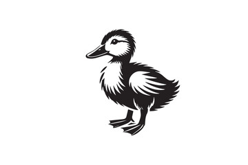 simple black an white baby duck vector silhouette isolated on a white background