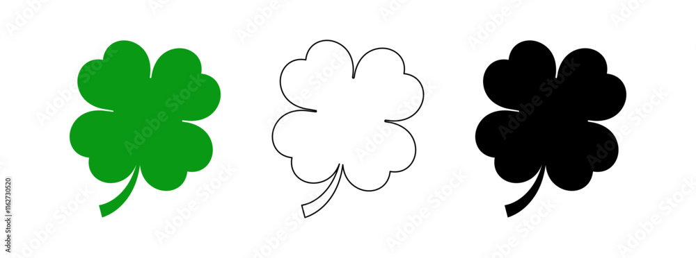 Aufkleber Flat shamrock icons vector set isolated on transparent background. Four leaf clover line icon. St Patricks day leaf clover. Good luck four leaf clover vector icons for apps and and websites. Editable