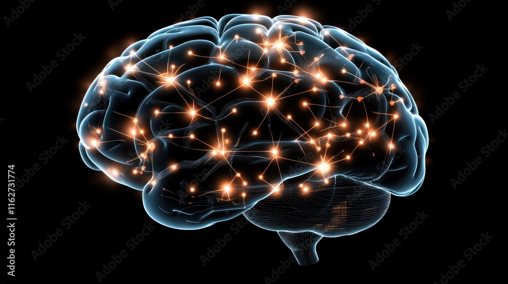 Fototapete a glowing representation of a brain with neural connections illuminated.