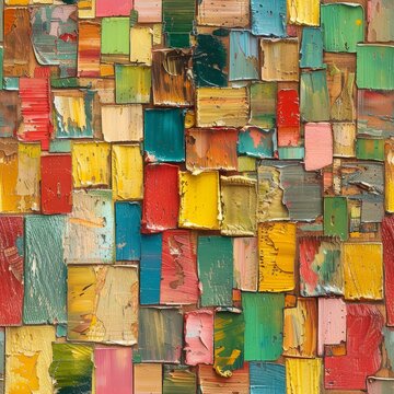 Vibrant abstract composition of colorful rectangles in unique shapes and arrangements