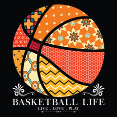  Basketball live, love, play pattern T-Shirt Design illustration white Eps vector