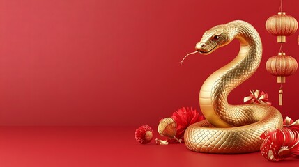 3D rendering of a golden snake for the Year of the Snake