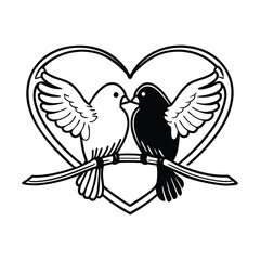 Obraz premium Romantic Birds on Branch in Heart Shape