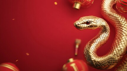 Chinese New Year poster featuring a golden snake and red decorations