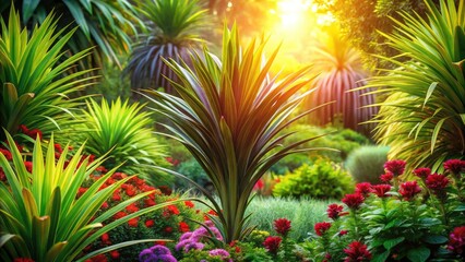 Lush Pandanus Amaryllifolius in a Garden Setting with High Depth of Field - Tropical Plant, Greenery, Herb, Aromatic, Nature, Outdoor, Garden Design, Home Gardening, Botanical Beauty, Landscape