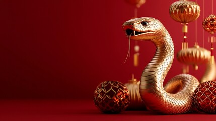 Chinese New Year theme with a golden snake and festive ornaments