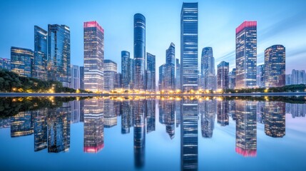 Fototapeta premium Vibrant Cityscape at Night with Glowing Lights
