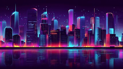 Vibrant Cityscape at Night with Neon Lights