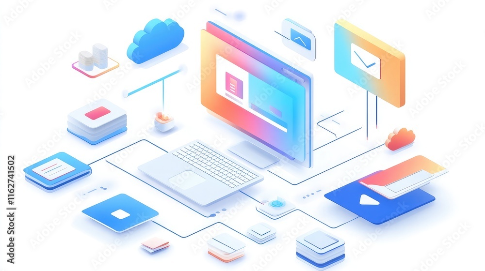 Poster cloud storage and data backup tools on a digital interface, emphasizing secure document management