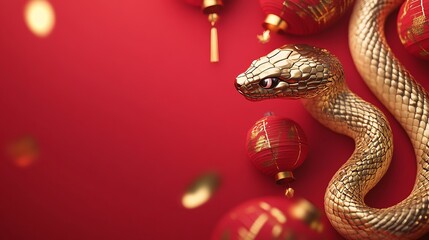 Golden snake and prosperity-themed decorations for Chinese New Year