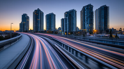 Obraz premium City Skyline Urban Landscape Night Traffic