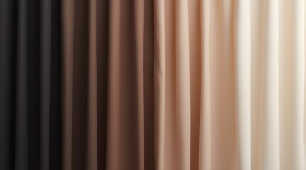 Obraz premium Black dark light pastel dusty pale soft brown sepia beige nude white abstract background. Silk satin fabric. Curtain drapery flowing line stripe. Gradient. Mocha mousse color 2025. Beautiful elegant