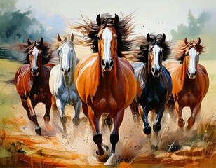 Watercolor Running horse painting artwork vector, horse paint design, horses wall art Adobe Illustrator Artwork 