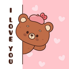 Fototapeta premium cute teddy bear greeting card kawaii animal valentines day