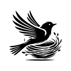 Fototapeta premium A silhouette of a bird sitting in a nest, vector illustration