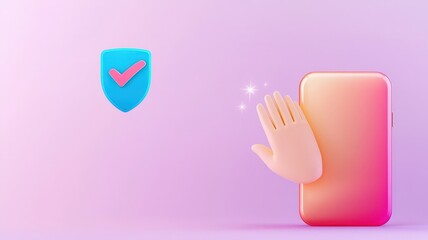 spam call and security concept. A smartphone with a protective shield and a hand gesture symbolizes security and trust.