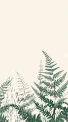 Naklejka premium Green Ferns and Delicate Wildflowers Botanical Illustration