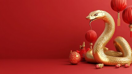 Golden snake with red lanterns for Chinese New Year celebration