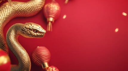 Poster design featuring a golden snake and red background for Chinese New Year